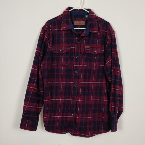 Orvis Men's Button Down Flannel Shirt in Red Blue Size XL 100% Cotton Christmas - Picture 1 of 10